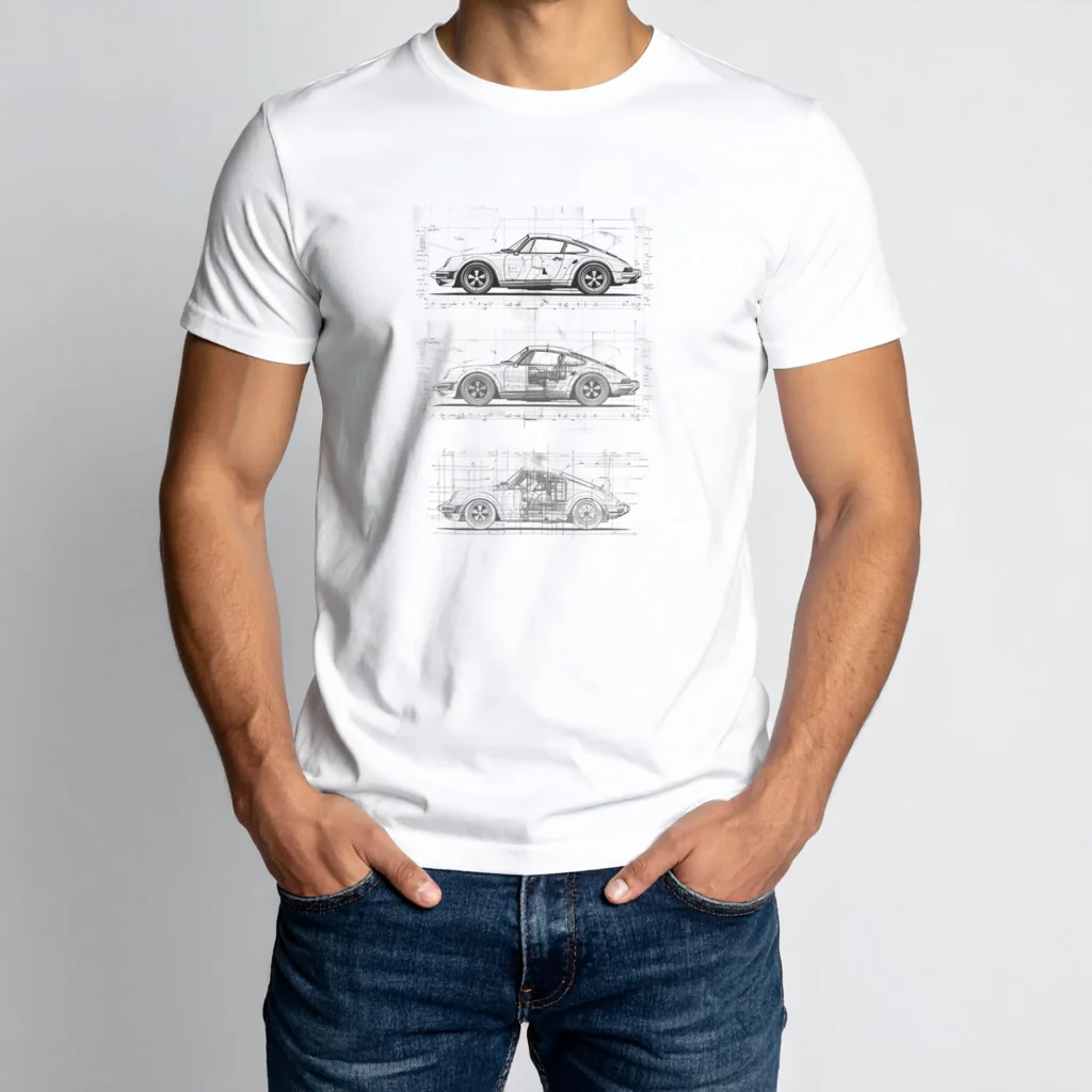 retro majica porsche blueprint