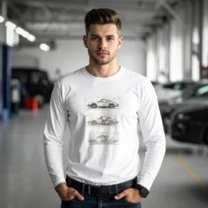 Long sleeve retro majica sa printom Porsche 911 blueprint ilustracije