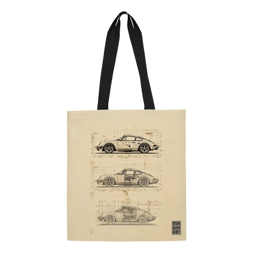 Retro ceger sa Porsche 911 automobilom u blueprint dizajnu