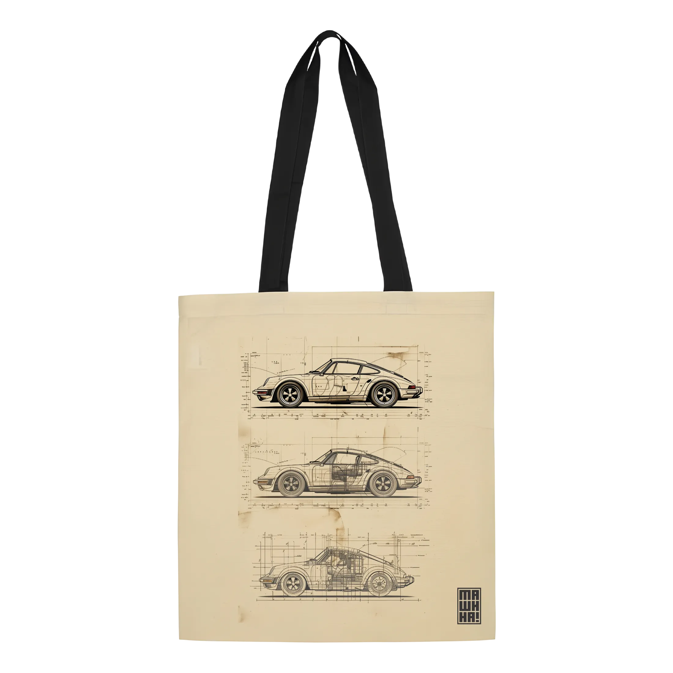 Retro ceger sa Porsche 911 automobilom u blueprint dizajnu