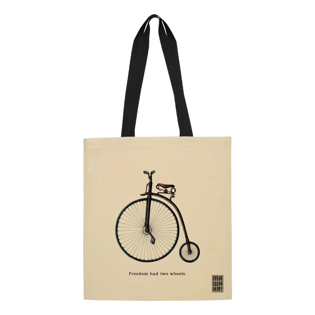 Ceger sa motivom starog bicikla i natpisom The freedom had two wheels