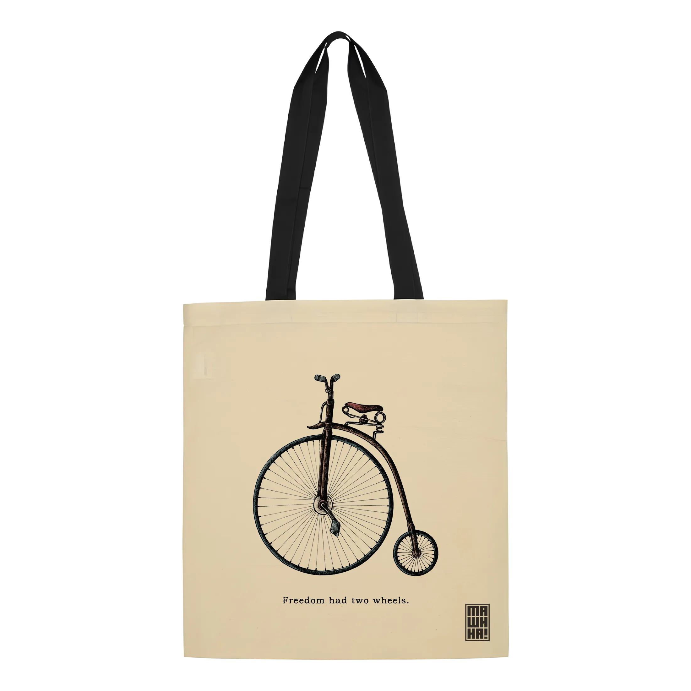 Ceger sa motivom starog bicikla i natpisom The freedom had two wheels