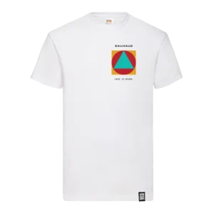 Natural retro majica sa minimalističkim Bauhaus printom na grudima i velikim blueprint dizajnom na leđima.