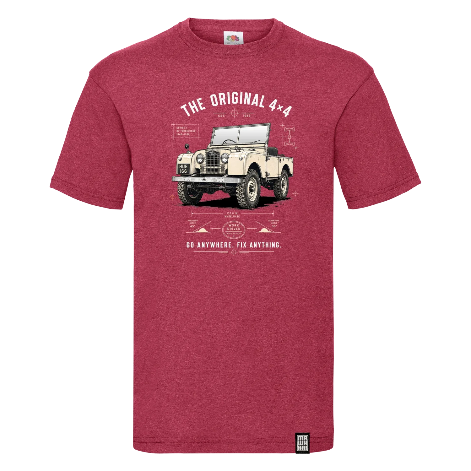 Retro majica sa ilustracijom legendarnog Land Rover Series I terenskog vozila iz 1948. godine.