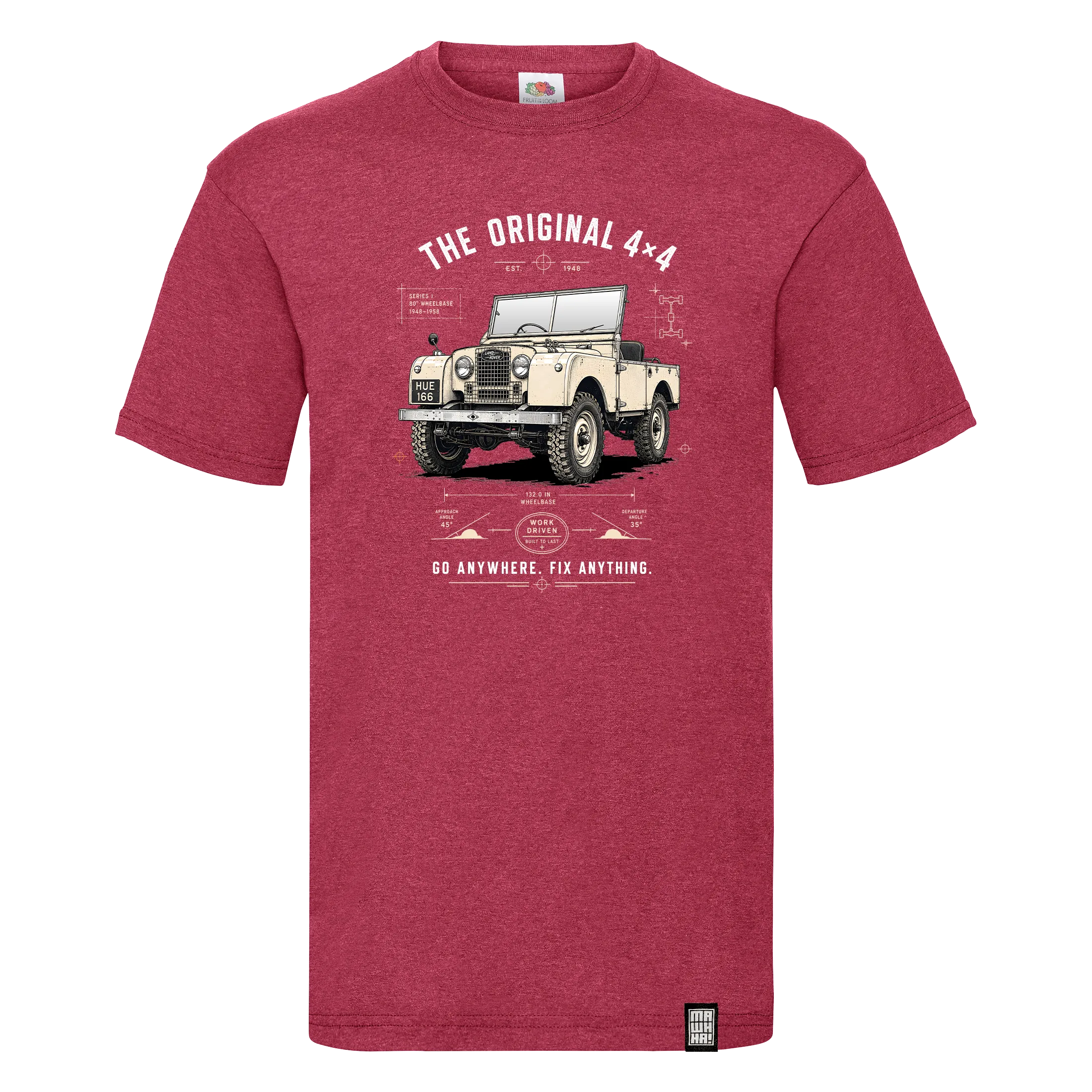 Retro majica sa ilustracijom legendarnog Land Rover Series I terenskog vozila iz 1948. godine.
